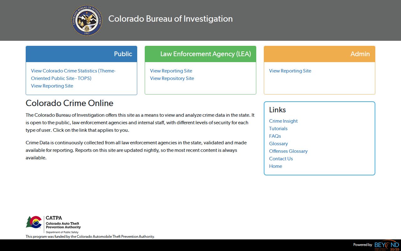 Official Colorado Crime Statistics dashboard for agency-level research