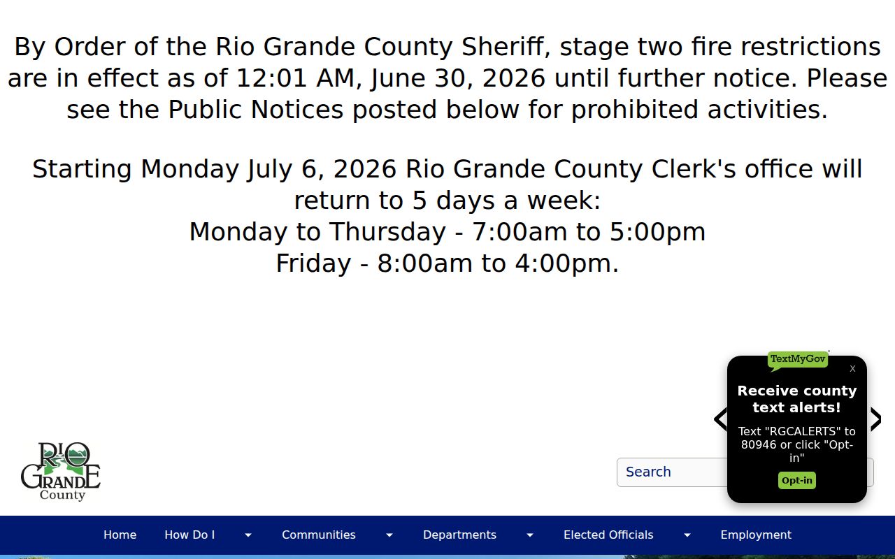 Official Rio Grande County government department entry page